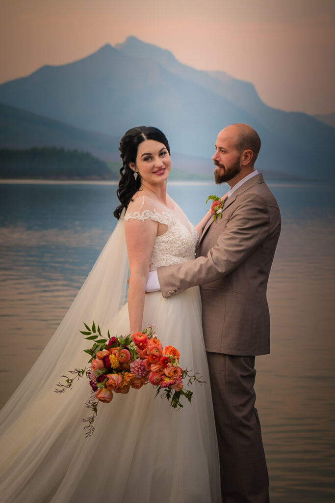 Couples Portraits by the lake at Glacier National Park during a Montana Elopement