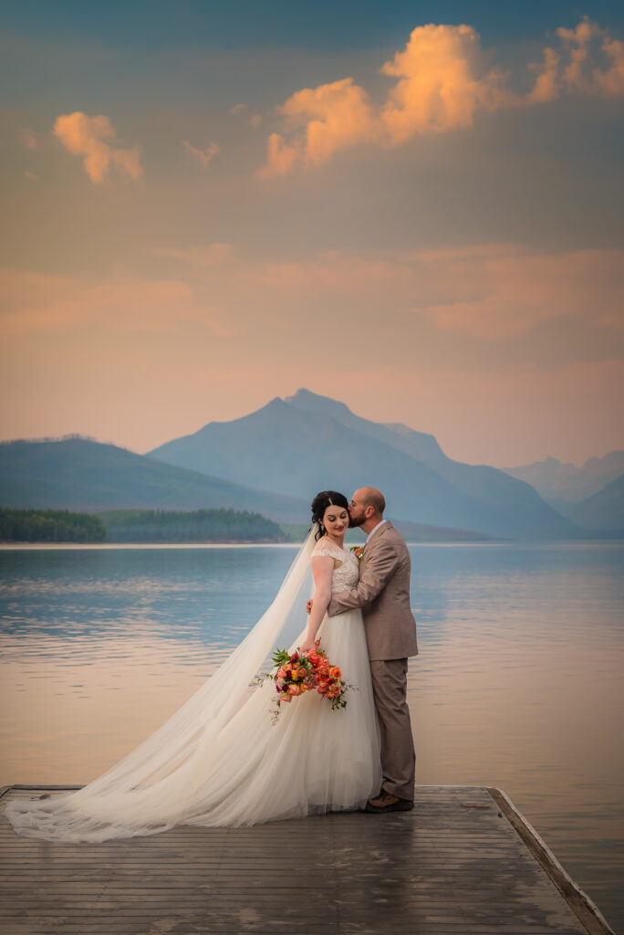 Couples Portraits by the lake at Glacier National Park during a Montana Elopement