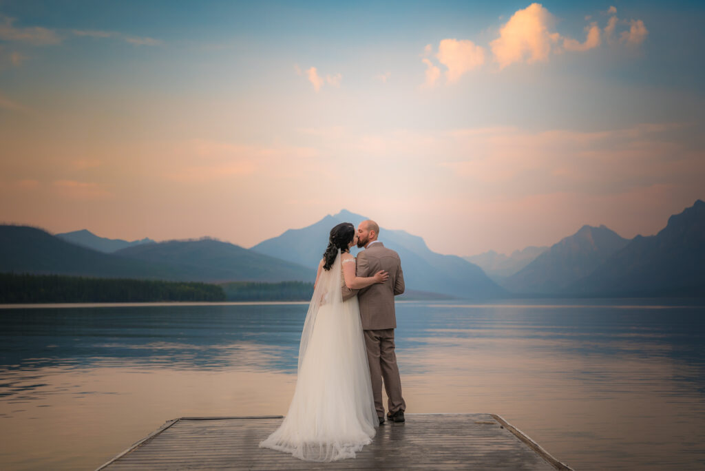 Couples Portraits by the lake at Glacier National Park during a Montana Elopement