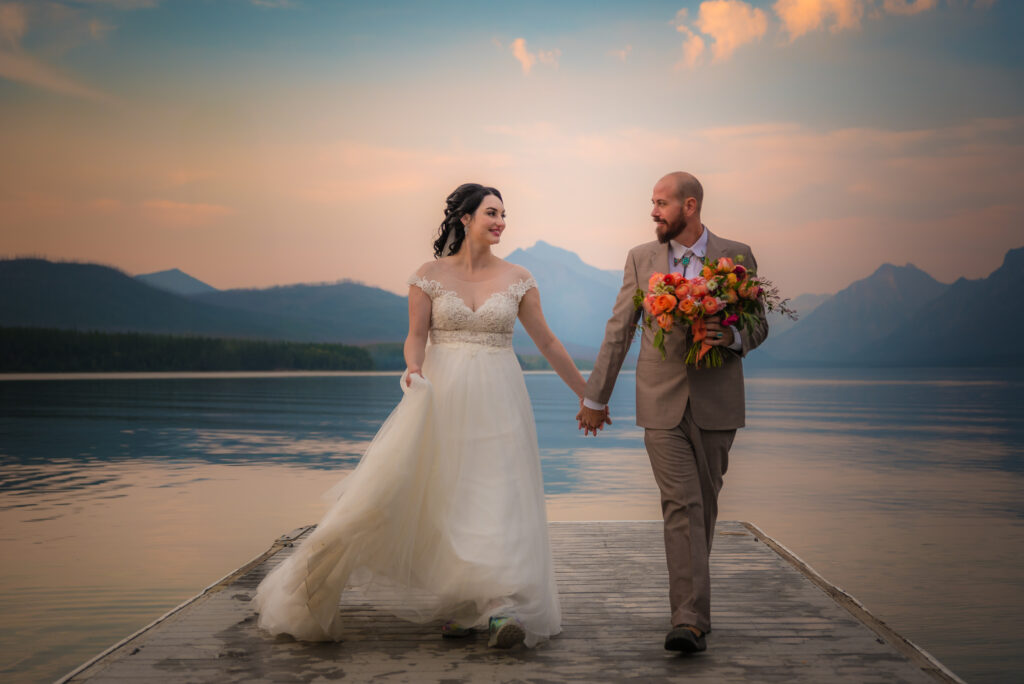 Couples Portraits by the lake at Glacier National Park during a Montana Elopement