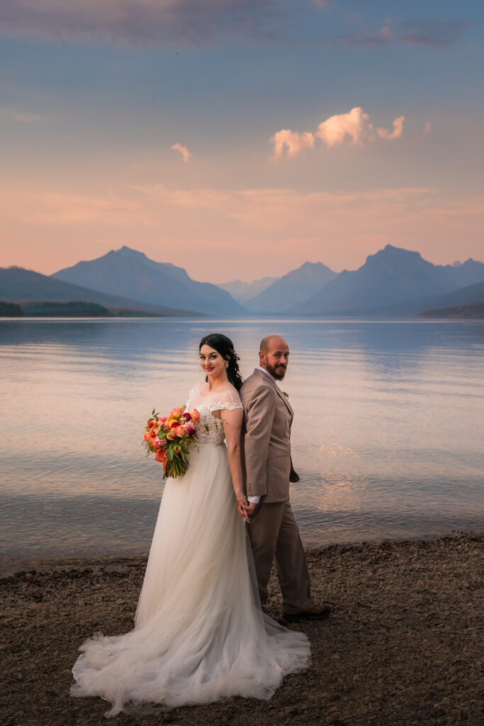 Couples Portraits by the lake at Glacier National Park during a Montana Elopement