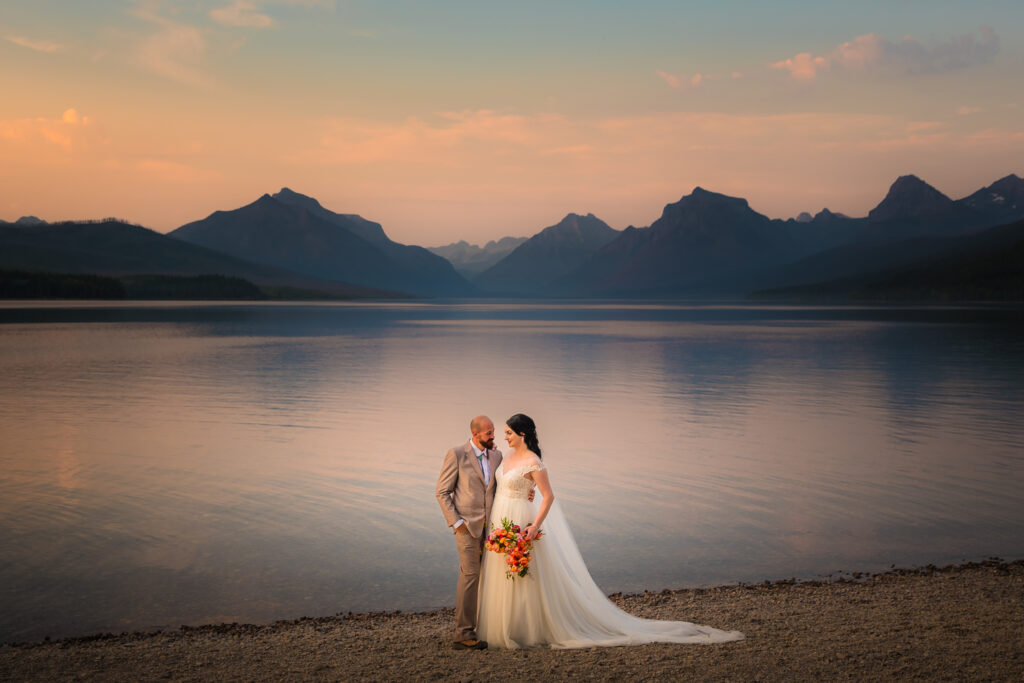 Couples Portraits by the lake at Glacier National Park during a Montana Elopement