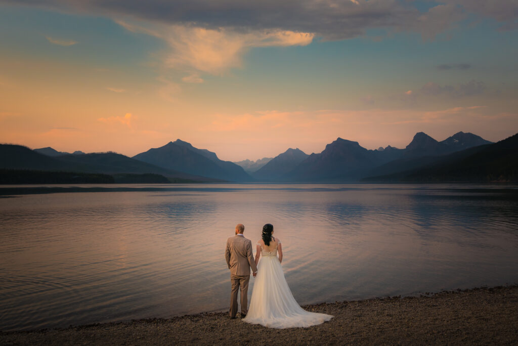 Couples Portraits by the lake at Glacier National Park during a Montana Elopement