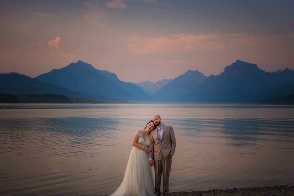 Couples Portraits by the lake at Glacier National Park during a Montana Elopement