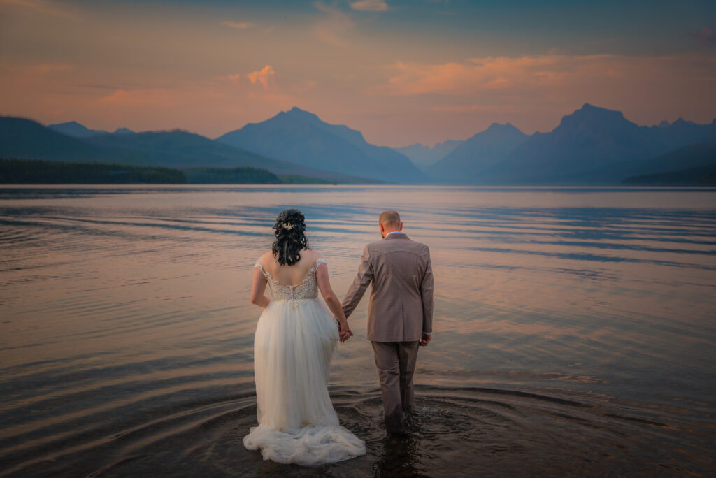 Couples Portraits by the lake at Glacier National Park during a Montana Elopement