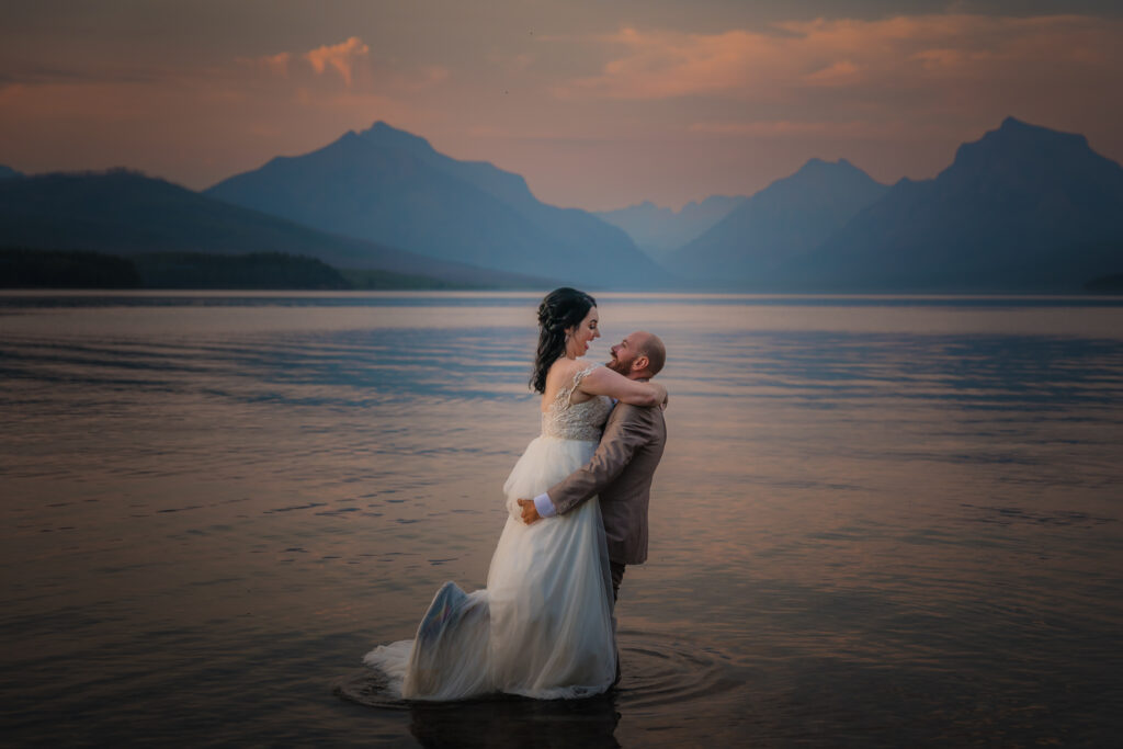 Couples Portraits by the lake at Glacier National Park during a Montana Elopement