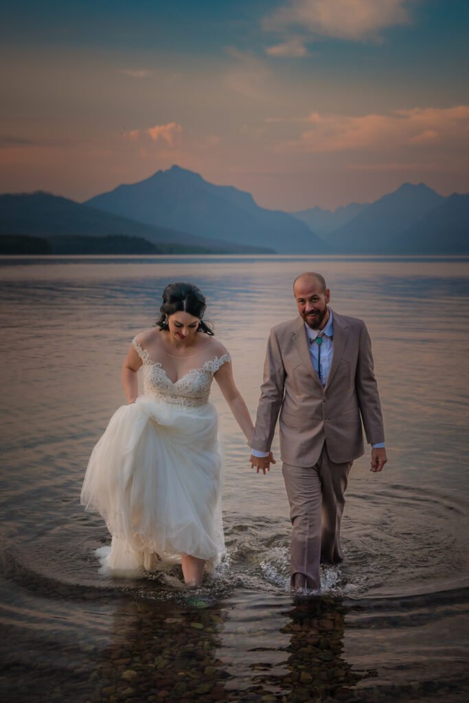 Couples Portraits by the lake at Glacier National Park during a Montana Elopement