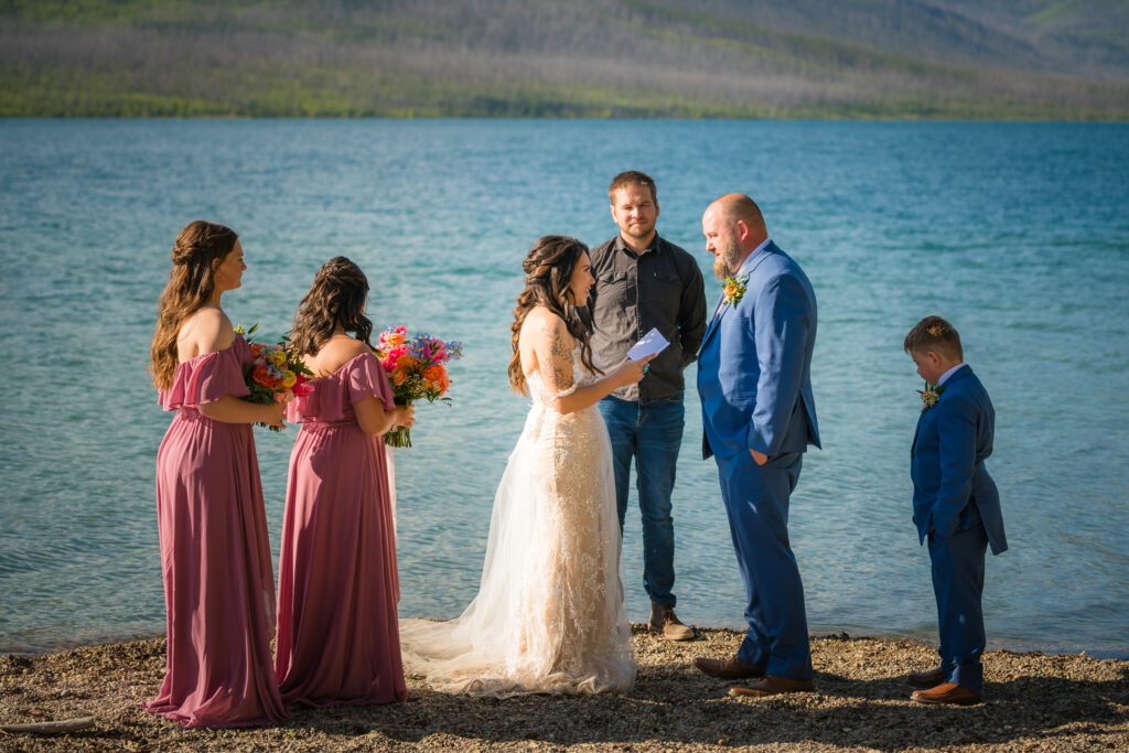 lakeside wedding ceremony at Lake McDonald in Glacier National Park