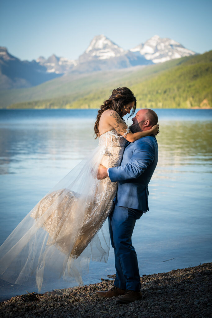 lakeside wedding ceremony at Lake McDonald in Glacier National Park