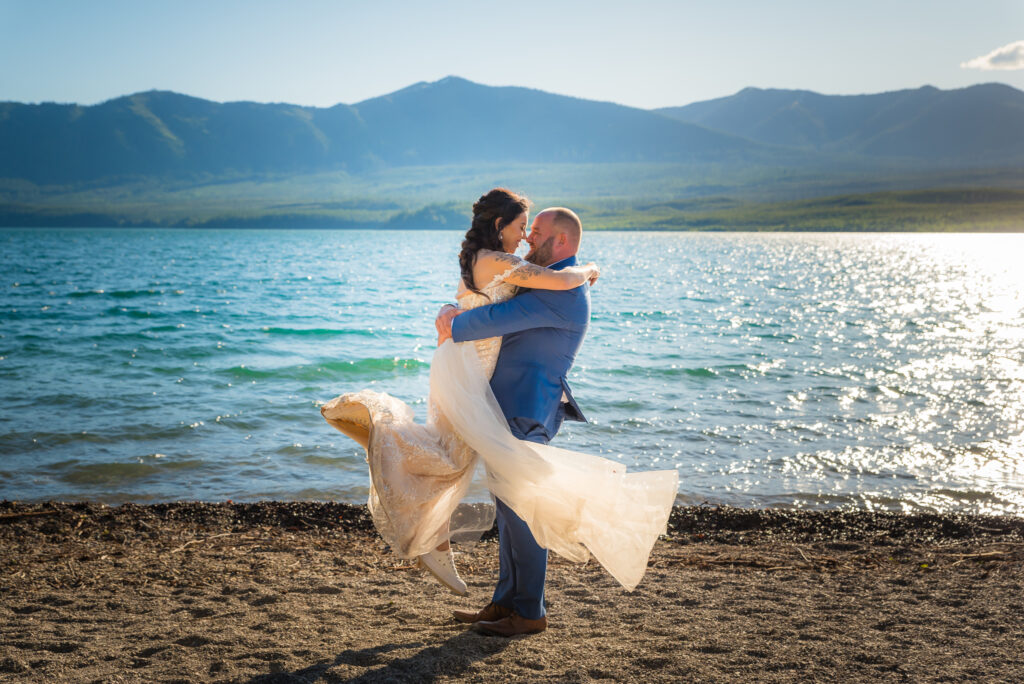 lakeside wedding ceremony at Lake McDonald in Glacier National Park